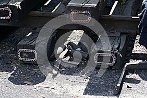 Old exchanged wooden railway sleepers stored for further use