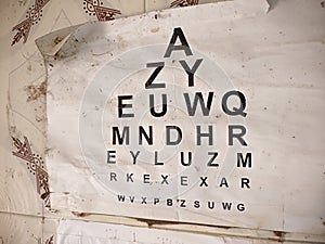 Old Eye exam chart - virtual contact lens exam. Eye sight test chart chart