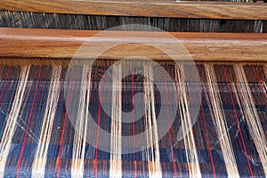 Old fabric weaving frame during a historic re-enactment
