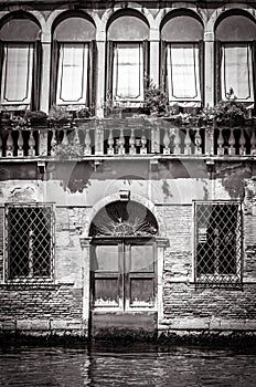 Old facade in black and white, Venice, Italy