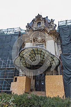 Old facade of a building in the process of restoration.