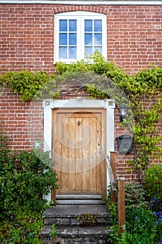 Old facade, door and window, with ivY