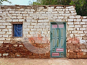 Old facade of stone house of the Berber culture in the Sinai Peninsula. Religions and Berber culture of the Arabian desert.