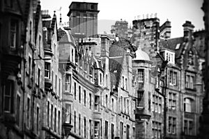 Old facades perpective in Edinburgh street, Scotland