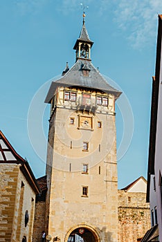 The Old Fachwerk houses in Germany. Scenic view of ancient medieval urban street architecture with half-timbered houses