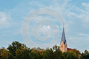 The Old Fachwerk houses in Germany. Scenic view of ancient medieval urban street architecture with half-timbered houses