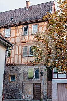 The Old Fachwerk houses in Germany. Scenic view of ancient medieval urban street architecture with half-timbered houses