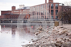 Old factories next to river in center of Tampere, Finland