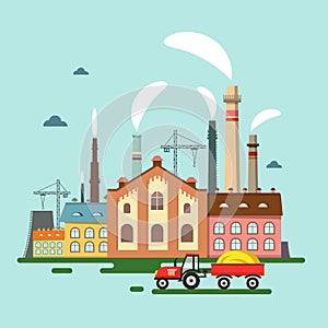 Old Factory with Chimney Smoke.