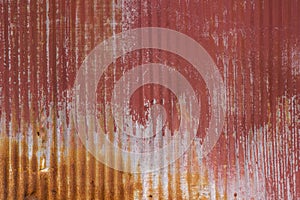 Old Faded and Rusted Red Painted Ridged Metal Surface or Background