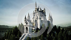 Old fairytale castle on the hill. aerial view. 3d rendering. photo