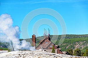 Old Faithful Lodge and Geyser