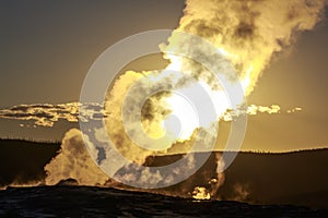 Old Faithful at Sunset