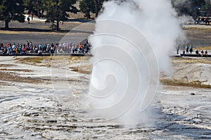 Old faithful view from hillside