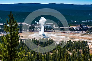 Old faithfull geyser as seen from observation point