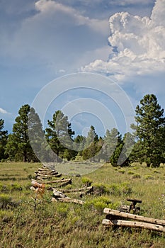 An old fallen fence on Anderson Mesa near Flagstaff, Arizona