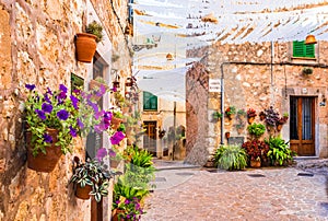Old famous beautiful village Valldemossa on Majorca island, Spain