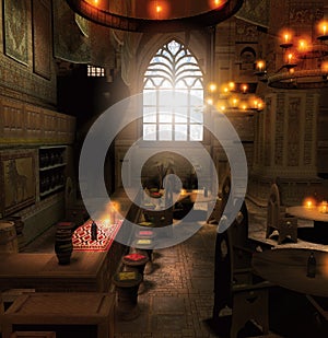 Old Fantasy Tavern Interior Scene photo