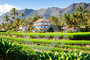 Old farm between banana trees on the coast of Rambla de Castro in the north of Tenerife, Canary Islands made