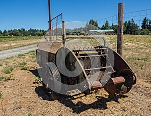 Old farm equipment at vineyard