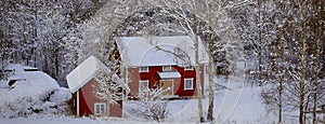Old farm houses in a winter landscape