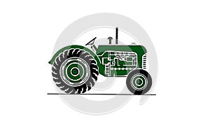 Old farm tractor illustration in green