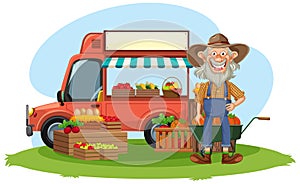 Old Farmer Selling Fresh Fruits from Food Truck