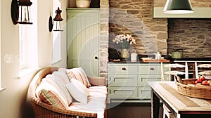 Old farmhouse kitchen decor, interior design and furniture, English cottage kitchen cabinets, country house interiors