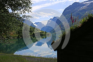 Lovatnet lake near Loen in Norway photo