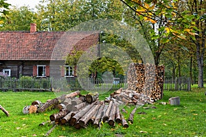 Old farmstead and firewood for heating Rumsiskes Lithuania photo