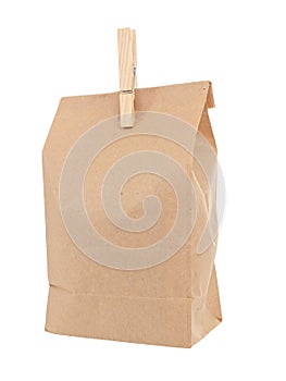 Old-fashied lunch bag with wooden clothes pin