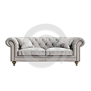 Old fashion grey velour sofa with soft pillows on the white background photo