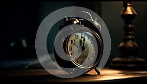Old fashioned alarm clock rings at midnight, alerting generated by AI