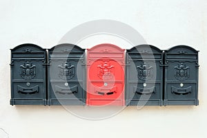Old-fashioned mailboxes on the wall
