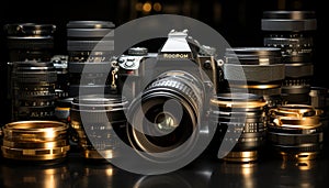 Old fashioned camera captures close up image with selective focus generated by AI