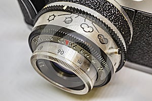 Old-fashioned camera and lens