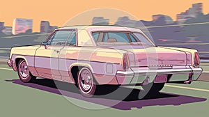 Vibrant Neo-pop Illustration Of An Iconic American Car In A City photo