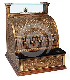 Old fashioned cash register, isomorphic view