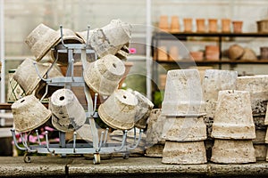 Old fashioned ceramic clay vases pots