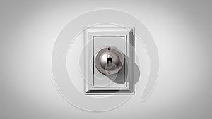 Old-fashioned ceramic light switch centered on a gray background wall