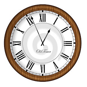 Old Fashioned Clock. Retro Old Timer clock in wooden frame.