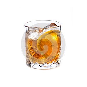 Old fashioned cocktail isolated on white background