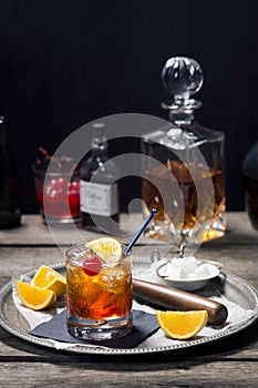 Old Fashioned Cocktail in a Vintage Style Bar