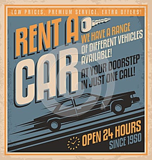 Old fashioned comics style rent a car poster design