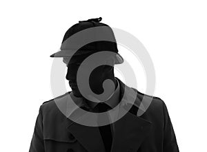 Old fashioned detective in hat on white background