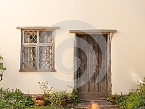An old fashioned door and window of a cottage in england essex o
