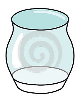 Old fashioned double whiskey tumbler rocks cocktail glass. Stylish doodle cartoon style gin colored vector illustration
