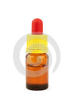 Old fashioned drug bottle with label, isolated, clipping path