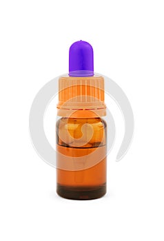 Old fashioned drug bottle with label, isolated, clipping path