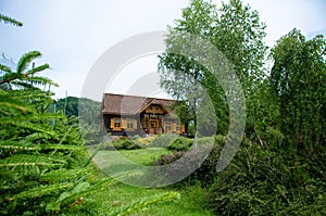 Old fashioned european log wooden cottage